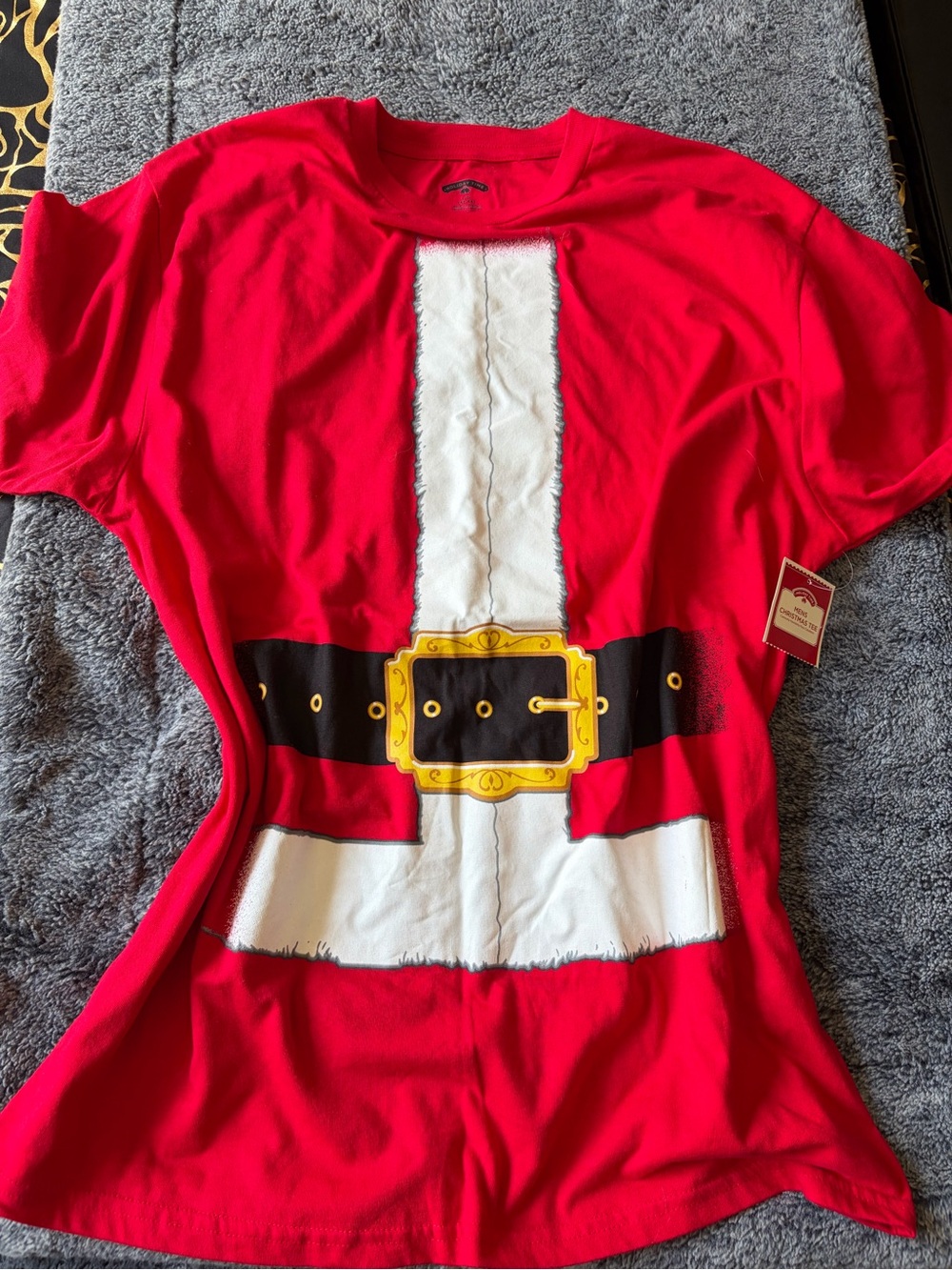 Holiday Time Red Santa Belt Tee with Gold Buckle Print
